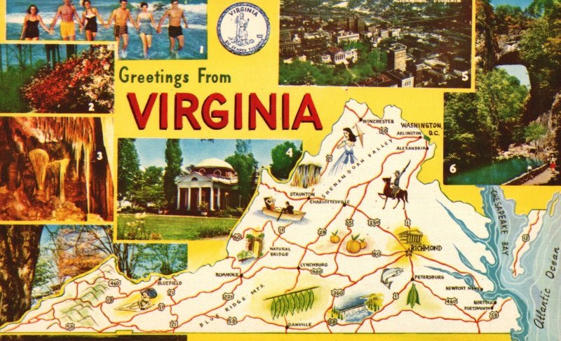 Vintage Postcard Greetings From Virginia Caves Buildings Maps Rock Formations 