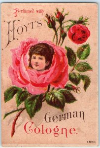 c1880s Lowell, MA Hoyt's German Cologne Perfumed Trade Card Flower Rose Girl C11