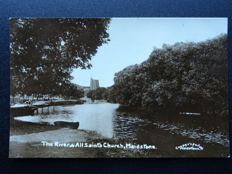 Kent MAIDSTONE The River & All Saints Church c1915 RP Postcard by Cooper