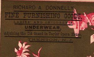 c1880 RICHARD A DONNELLY TRENTON NJ UNDERWEAR FURNISHING GOODS TRADE CARD P1240