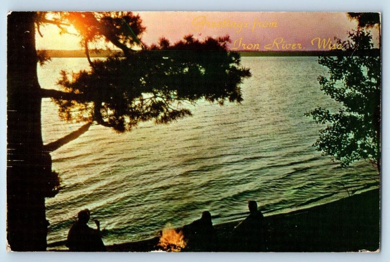 Iron River Wisconsin Postcard  Greetings End Of a Perfect Day Sunset 1960 Posted
