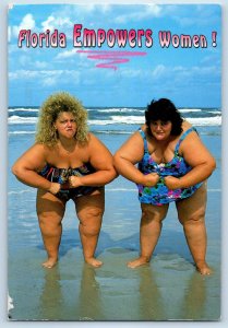 Florida Empowers Women Fat Beach Scene Give Me A Hug Little Man Vintage Postcard