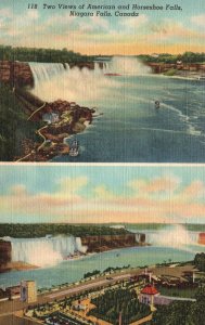 Vintage Postcard 1930's American and Horseshoe Falls Niagara Falls Canada CAN