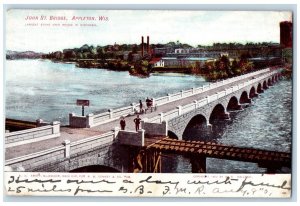 1907 John Street Bridge Stone Arch River Appleton Wisconsin WI Vintage Postcard