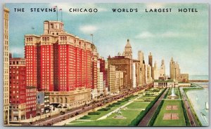 Vtg Chicago Illinois IL The Stevens Hotel Michigan Avenue Old View Postcard