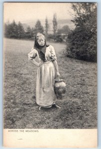 Austria Postcard Across the Meadows Girl with Jar c1910 Country Life Tuck Art
