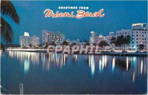Postcard Modern Romantic View of Miami Beach Hotel Beautiful at Night