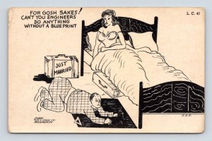 Risque Comic Newlyweds Need a Permit For Anything UNP Chrome Postcard M1