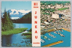 Juneau Alaska~Aerial View & Harbor~Mendenhall Glacier~Continental Postcard