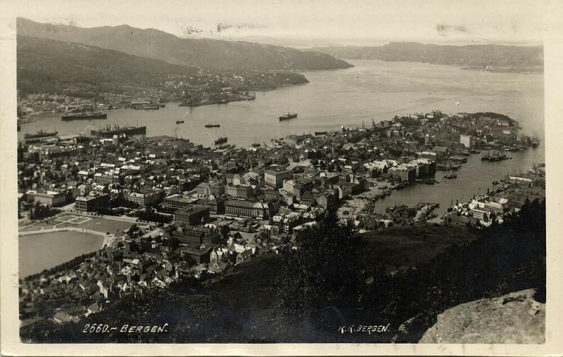 norway norge, BERGEN, Panorama (1936) RPPC Postcard, Stamp