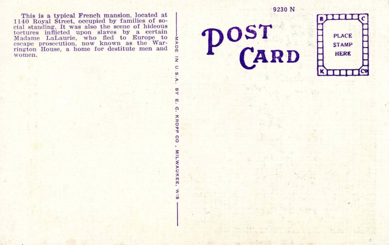 LA - New Orleans. Warrington House (Haunted)