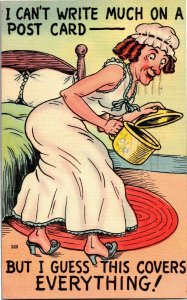 Comic Woman with Night Cap Chamber Pot This Covers Everything c1951 Postcard B06