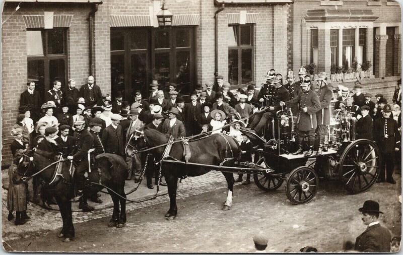 Fire Brigade Firemen Horses Unknown City UK Real Photo Postcard E56