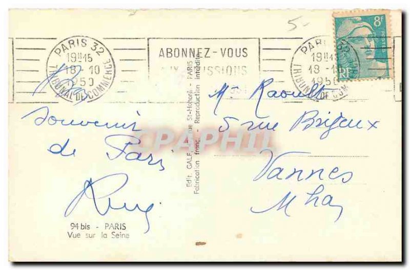 Old Postcard Paris Seine View