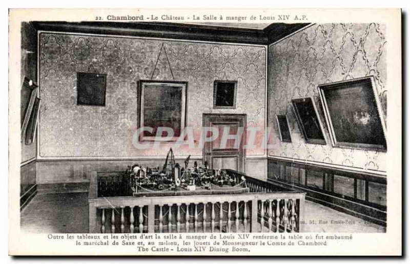 Old Postcard Chambord Castle on the Dining Room of Louis XIV Besides the tabl...