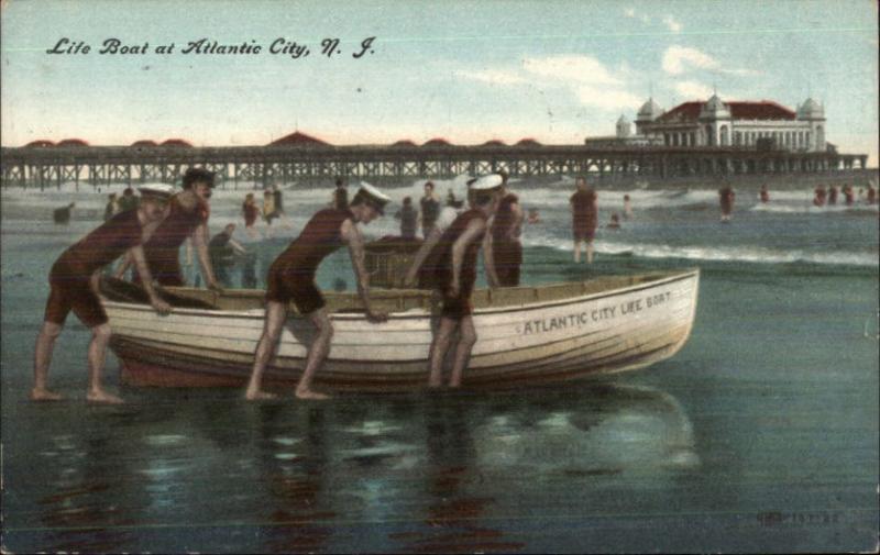 Life Saving Life Boat & Crew Atlantic City NJ c1910 Postcard