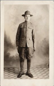 Portrait of Man in Uniform Kalispell Montana ?? Soldier Army ? RPPC Postcard H13