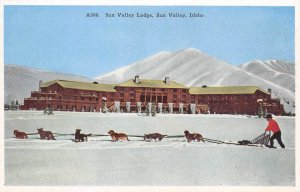 SUN VALLEY LODGE Skiing Resort IDAHO Dog Sled Team ca 1920s Vintage Postcard