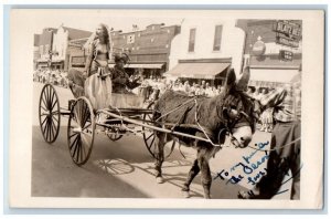 c1950's Parade Costume Donkey Wagon Blatz Beer Sign WI RPPC Photo Postcard 