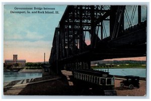 c1920's Government Bridge Scene Between Davenport IA And Rock Island IL Postcard