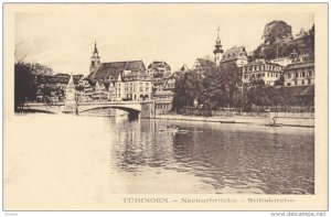 TUBINGEN, Baden-Wurttemberg, Germany, 1900-1910's; Neckarbrucke, Stiftskirche