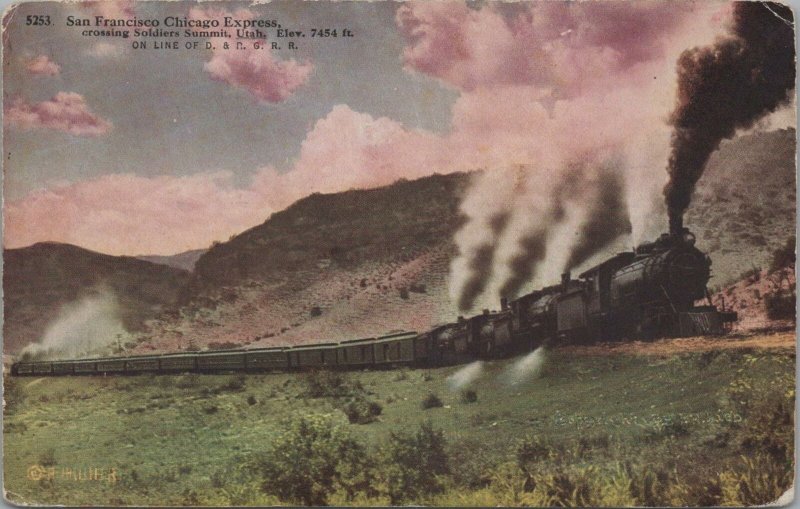 Postcard Railroad San Francisco Chicago Express Soldiers Summit Utah