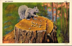 VINTAGE POSTCARD NUT CRACKER ON FACE OF CUT TREE TRUNK LINEN