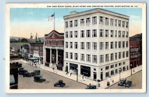 Huntington West Virginia WV Postcard Day Night Bank Elks Home Orpheum Theatre