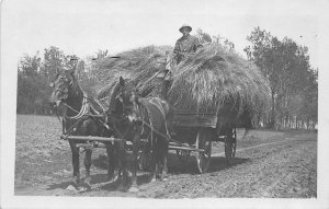 H12/ Interesting RPPC Postcard c1910 Farming Hay Wagon Horses 11