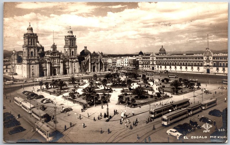 1944 El Zocalo Mexico Main Square Plaza Panorama Real Photo RPPC Posted Postcard