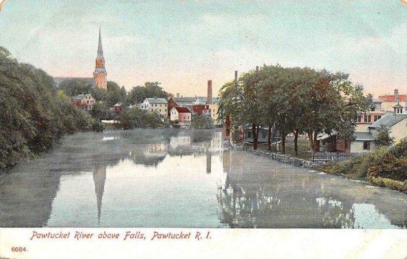 RI, Rhode Island  PAWTUCKET RIVER ABOVE FALLS Homes~Church  c1900's UDB Postcard
