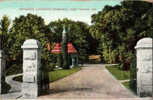 Entrance Gate to Lindwood Cemetery, Fort Wayne IN Vintage Postcard W33