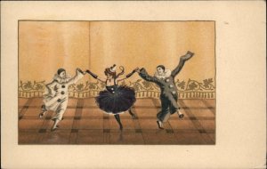 Ballet Ballerina Pierrots Clowns on Stage MM Vienne #333 c1910 Postcard