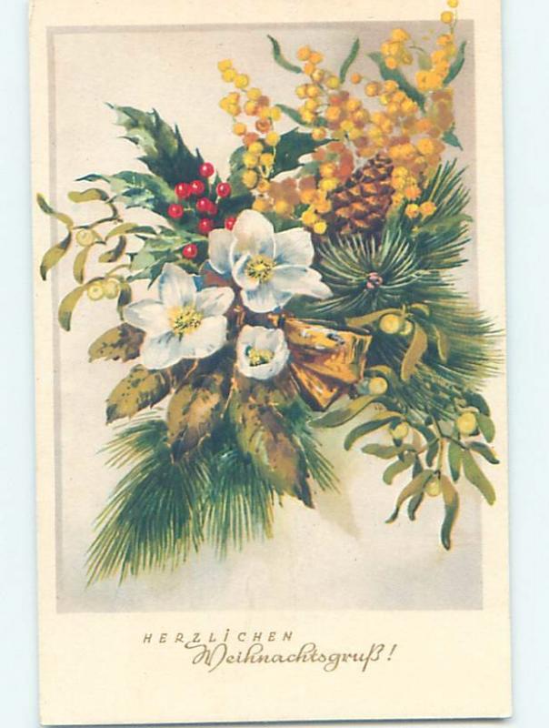 Pre-Chrome Christmas foreign MISTLETOE AND PINECONES WITH BRANCHES HL8890