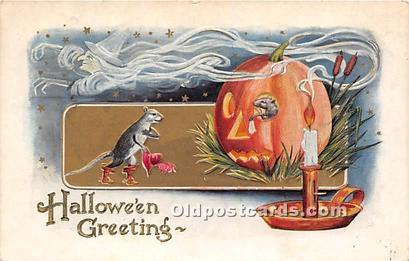 Halloween Postcard Old Vintage Post Card Pumpkin, Mice 1911