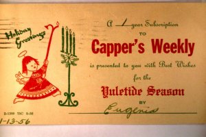 1956 Angel Lighting Christmas Candles Business Reply Postcard y0432