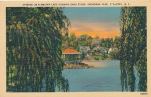 Syracuse NY New York Onondaga Park Hiawatha Lake and Band Stand pm 1949 - Linen