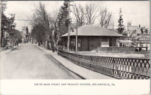 Sellersville Pennsylvania S Main Street Trolley Station & Town View Postcard X14