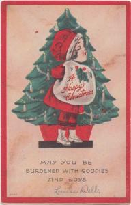 Postcard MERRY CHRISTMAS c1910 SINGING GIRL TRee GOODIES! C4