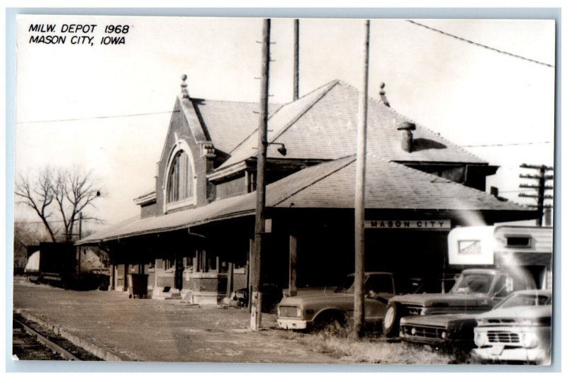 Mason City Iowa IA Postcard MILW. Depot 1968 Vintage Unposted RPPC Photo
