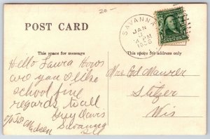 Savanna IL Regent~Main St & Drug Store~2nd Empire Bldg w/Mansard Roof~RPPC 1908