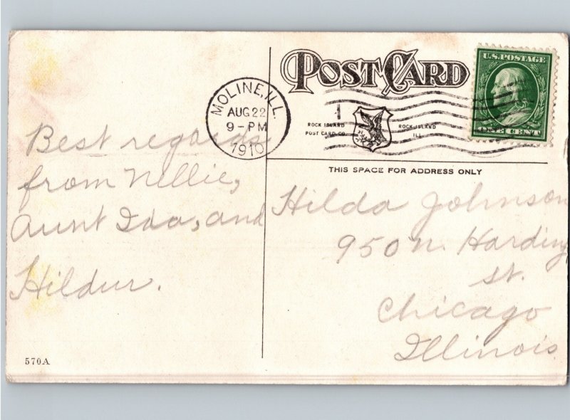 c1909 Moonlight On Mississippi River Moline Illinois IL LE West Postcard