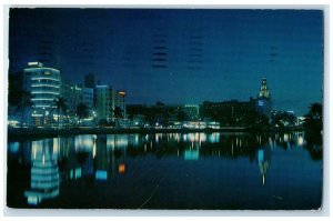 c1957 Night View Looking Across Lake River Pancoast Miami Beach Florida Postcard
