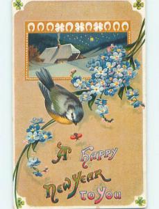 Pre-Linen new year BEAUTIFUL BIRD WATCHES INSECT IN FORGET-ME-NOT FLOWERS HQ8126