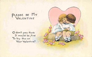 Please Be My Valentine Day Kissing Couple Small Boy Girl 1910c postcard