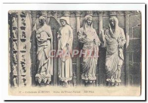 Reims Cathedral Postcard The Old Statue large gate