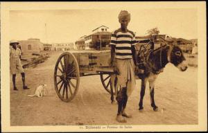 djibouti, Native Sand Carrier with Donkey Cart (1920s)