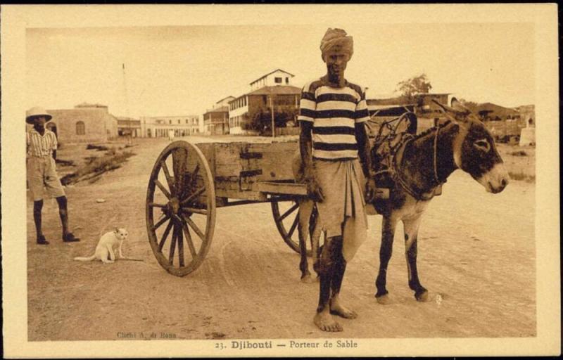 djibouti, Native Sand Carrier with Donkey Cart (1920s)