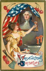 C-1910 Patriotic Washington Woman with glass Postcard artist impression 22-6188