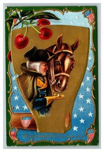 Vintage 1900's Patriotic Winsch Back Postcard Embossed Washington Cherries Horse